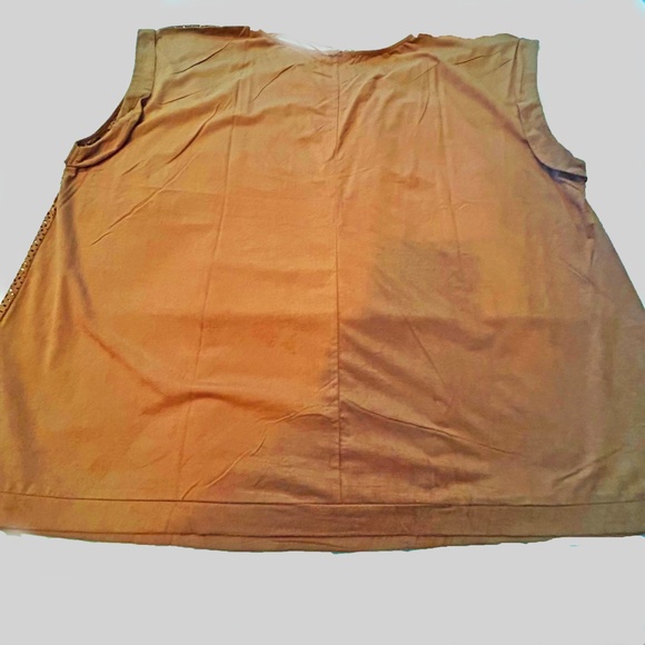 FAUX SUEDE TOP, SLEEVELESS, TOFFEE, SIZE 4X, OPENWORK PATTERN ON FRONT, PLAIN - Picture 11 of 12